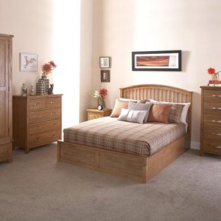 An Image of Madrid Ottoman Wooden Double Bed In Natural Oak