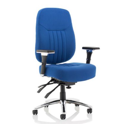 0e446140177e3f0966a250d225377b3afe38e40fef0c22f51fde72d106674add.jpg An Image of Barcelona Fabric Deluxe Office Chair In Blue With Arms