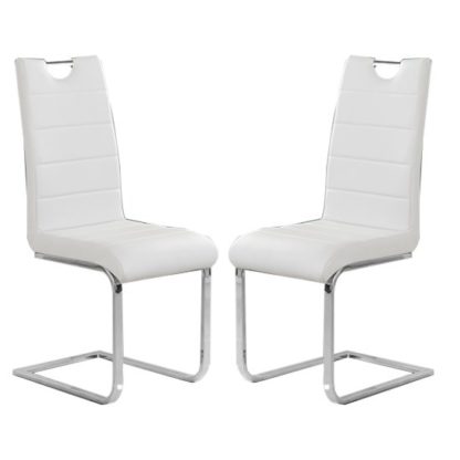 An Image of Petra White Faux Leather Dining Chairs In Pair