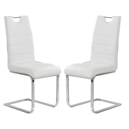 0e54649115e5baee73f1849a1e39b60b1ed548425947350f5195f49f668a2db7.jpg An Image of Petra White Faux Leather Dining Chairs In Pair
