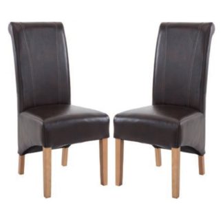 An Image of Logan Two Tone Brown Leather Dining Chair In Pair