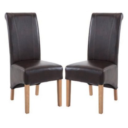 An Image of Logan Two Tone Brown Leather Dining Chair In Pair