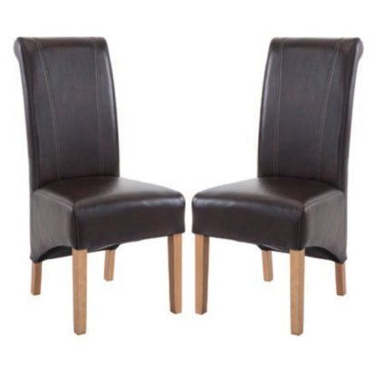 0e6a3a303e49d380eda4c793ee205e4745e655770983b54caa780c611fcd7bcc.jpg An Image of Logan Two Tone Brown Leather Dining Chair In Pair
