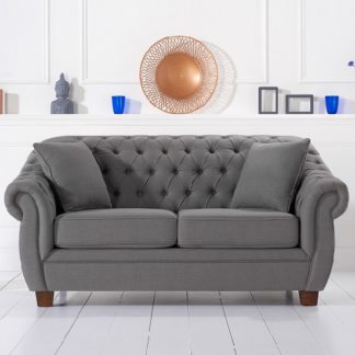 An Image of Sylvan Chesterfield Style Fabric 2 Seater Sofa In Grey Linen