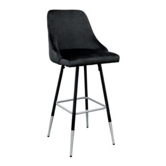 An Image of Fiona Black Fabric Bar Stool With Metal Legs