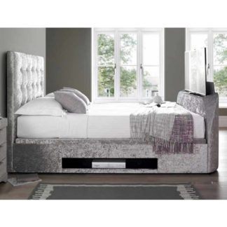 An Image of Hayden Ottoman King Size TV Bed In Crushed Velvet Silver