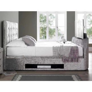 An Image of Hayden Ottoman Super King TV Bed In Crushed Velvet Silver