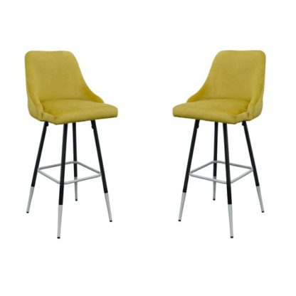 An Image of Fiona Yellow Fabric Bar Stool In Pair