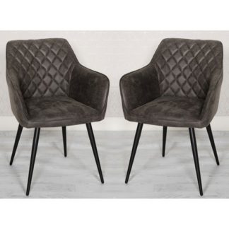 An Image of Charlie Grey Faux Leather Carver Dining Chairs In A Pair