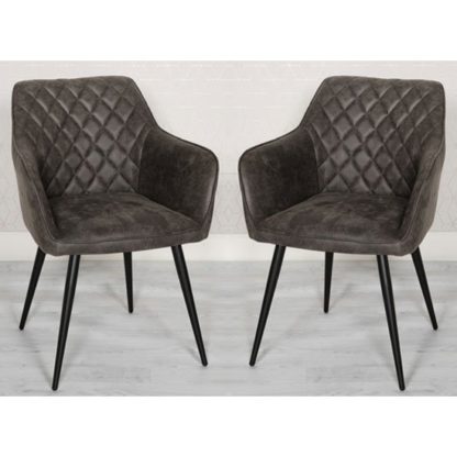 An Image of Charlie Grey Faux Leather Carver Dining Chairs In A Pair