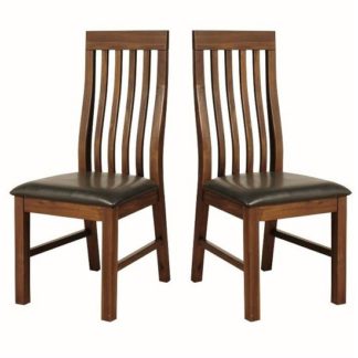 An Image of Ross Slatback Faux Leather Dining Chair In Acacia In A Pair