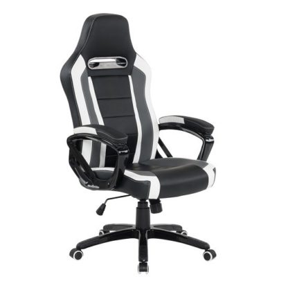 0f0dd79e1f5351a53ce40e6411bfe63a9480e154622703156f3c4cfbb2525456.jpg An Image of Neasa Black PU Gaming Office Chair With Grey And White Finish