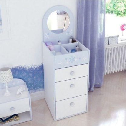 An Image of Curtis Chest Of Drawers In Pearl White Blue Trims With Mirror