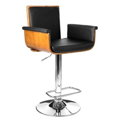 An Image of Audrey Bar Stool In Walnut And Black PU Seat With Chrome Base