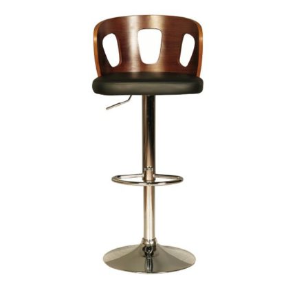An Image of Hesket Bar Stool In Walnut And Black PU With Chrome Plated Base