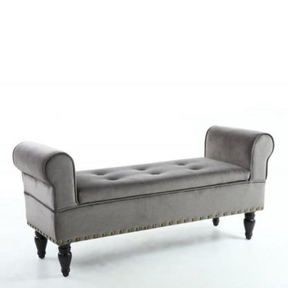 0f6f95d09fd9b393cbf2bda49bfb3fe8d1facd028ea72bbb52183d8fa0289d39.jpg An Image of Royce Ottoman Storage Chaise In Grey Velvet With Wooden Legs