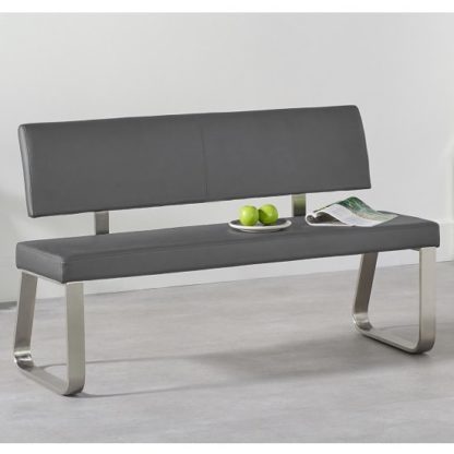An Image of Celina Medium Dining Bench In Grey Faux Leather