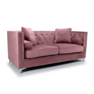 An Image of Dorchester Brushed Velvet 3 Seater Sofa In Pink Blush