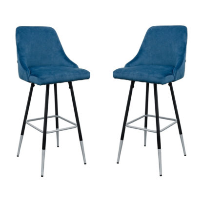 An Image of Fiona Blue Fabric Bar Stool In Pair