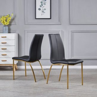 An Image of Opal Dining Chair In Black PU With Brushed Gold Base In A Pair