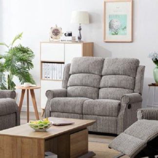 An Image of Curtis Fabric Recliner 2 Seater Sofa In Latte
