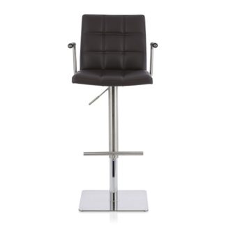 An Image of Deloris Bar Stool In Brown Faux Leather And Stainless Steel Base