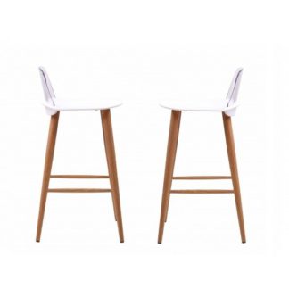 An Image of Madisson White Bar Stool With Oak Look Metal Legs In A Pair