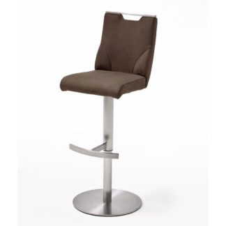 An Image of Jiulia Leather Bar Stool In Brown With Steel Base