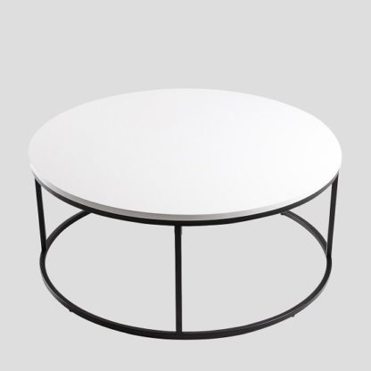 An Image of Alpen Coffee Table Round In White High Gloss Black Metal Frame