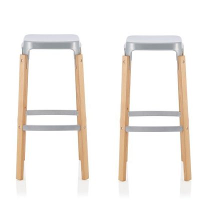 An Image of Hoker 76cm Bar Stools In Glossy Silver In A Pair