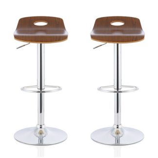 An Image of Andover Bar Stools In Walnut Veneer With Chrome Base In A Pair