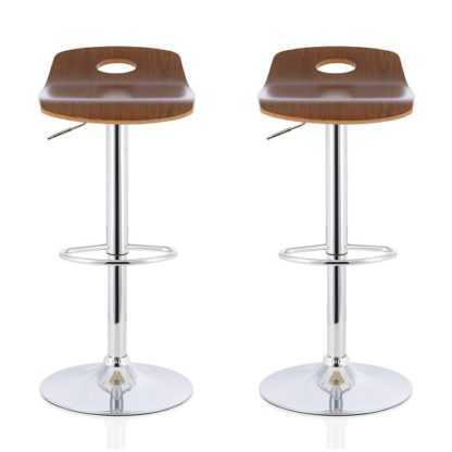 An Image of Andover Bar Stools In Walnut Veneer With Chrome Base In A Pair