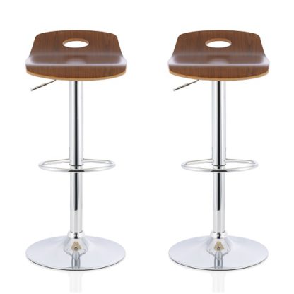 10aa3a995588ce6d84257c5345a6780d6562afba0abb2a8a501c2b25bab3ad5d.jpg An Image of Andover Bar Stools In Walnut Veneer With Chrome Base In A Pair