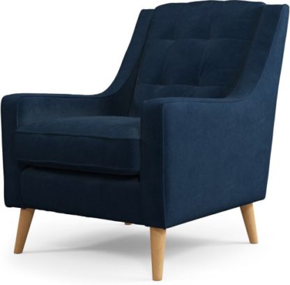 An Image of Content by Terence Conran Tobias, Armchair, Plush Indigo Velvet, Light Wood Leg