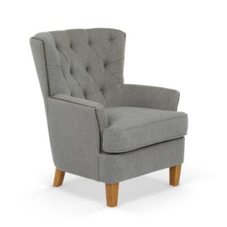 An Image of Arcadia Fabric Lounge Chair In Grey With Light Wooden Legs