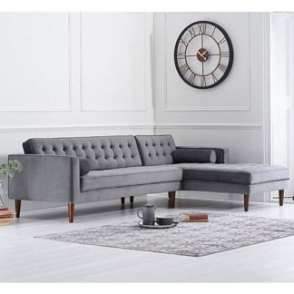 An Image of Ogma Velvet Right Facing Chaise Sofa Bed In Grey