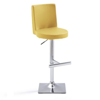 11d182271161a28e95919f8141d20a62b96f01874ff230f2c2fafc3e3ac9d0f5.jpg An Image of Twist Bar Stool Curry Faux Leather With Square Chrome Base