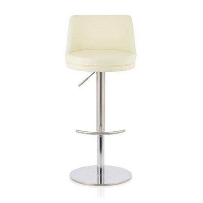 An Image of Niven Bar Stool In Cream Faux Leather And Stainless Steel Base