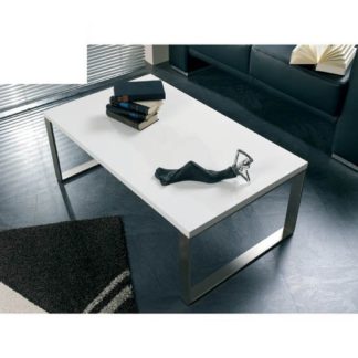 An Image of Luna Coffee Table In High Gloss White With Stainless Steel Legs