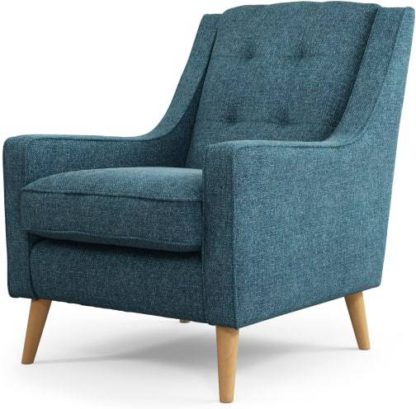 An Image of Content by Terence Conran Tobias, Armchair, Textured Weave Aegean Blue, Light Wood Leg