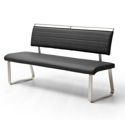 12e961f6a580bc61434e53d680e880441f15182e55e1a90d17785fad6a77438f.jpg An Image of Scala Dining Bench In Black PU And Brushed Stainless Steel