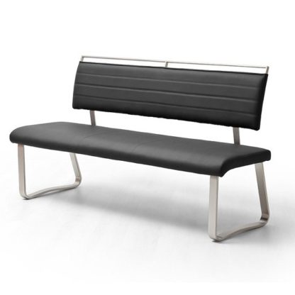 An Image of Scala Dining Bench In Black PU And Brushed Stainless Steel