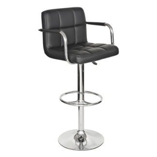 An Image of Coco Black Faux Leather Bar Stool With Chrome Base