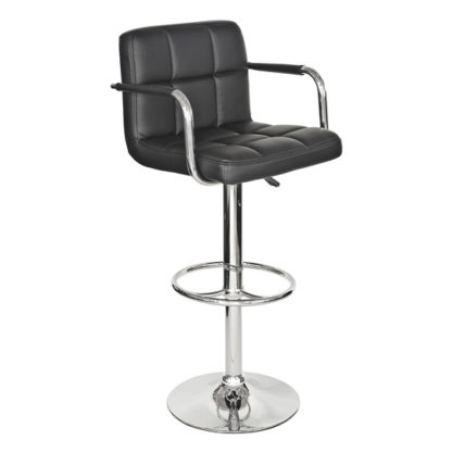 An Image of Coco Black Faux Leather Bar Stool With Chrome Base