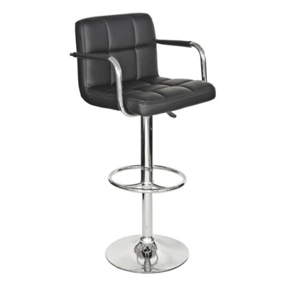12ed9f283c3d327eadd6b62692e613ec532fb1f86b3e2aa98b6aba686b7e75a8.jpg An Image of Coco Black Faux Leather Bar Stool With Chrome Base