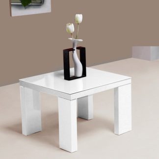 An Image of Giovanni Glass Top Lamp Table in White With High Gloss Legs