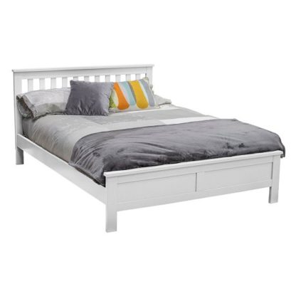 An Image of Buntin Wooden Double Size Bed In White Painted Finish