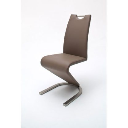 135b971487e541f16b5a33b81784ffd3c3dc7dae6c5a805a140160ed39642f4a.jpg An Image of Amado Z Cappuccino Faux Leather Metal Swinging Dining Chair