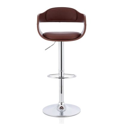 An Image of Matos Bar Stool In Brown Faux Leather With Chrome Base