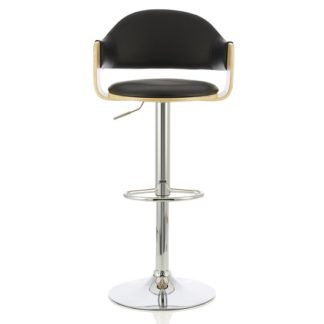 An Image of Emden Bar Stool In Oak And Black PU With Chrome Base